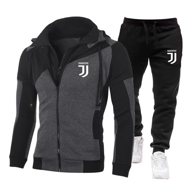 Mens Winter Double-Zip Hoodie Sweatshirt Set Gym Casual Loose Fit Activewear