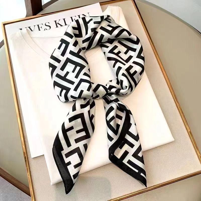 High-End Women's Lightweight Silk Square Scarf - Temperament Print Neckerchief for Neck Protection and Decoration.