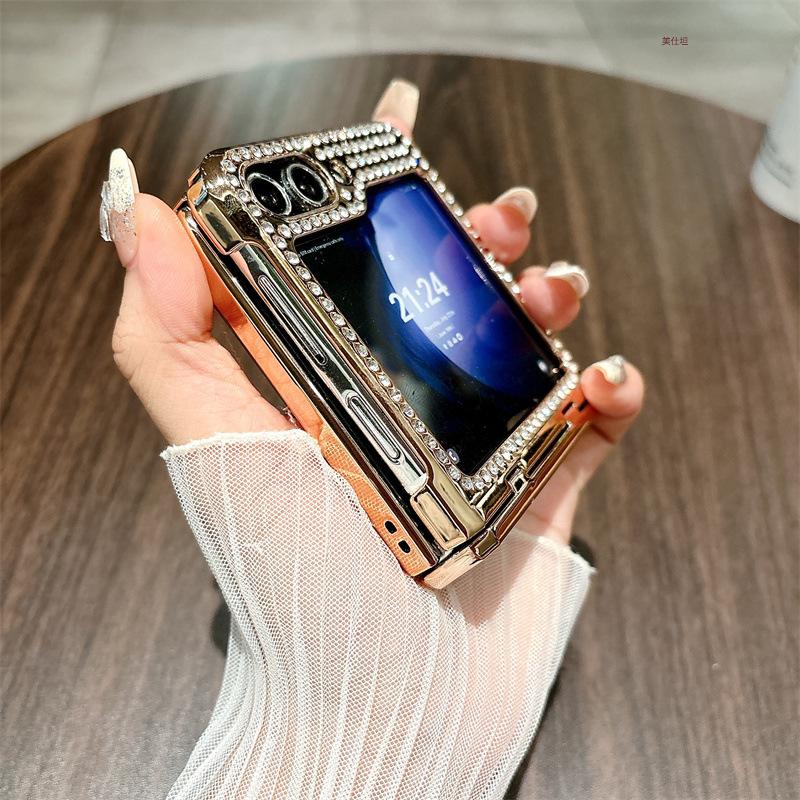 Suitable for Samsung Zflip6 Mobile Phone Case Folding Diamond Inlay W25flip Center Shaft Hinge Small Fragrance Style Flip5 Fashion Women