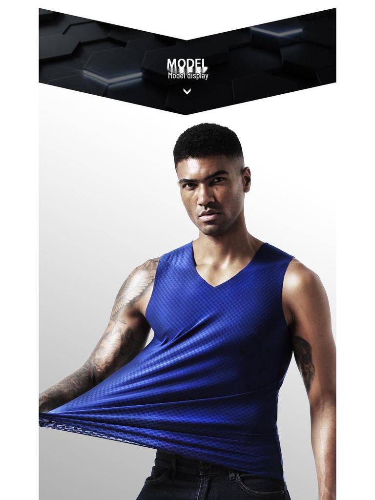 Men's Ice Silk Seamless Summer Slim Fit Vest - Sleeveless Sweatshirt for Youth Sports and Underwear.