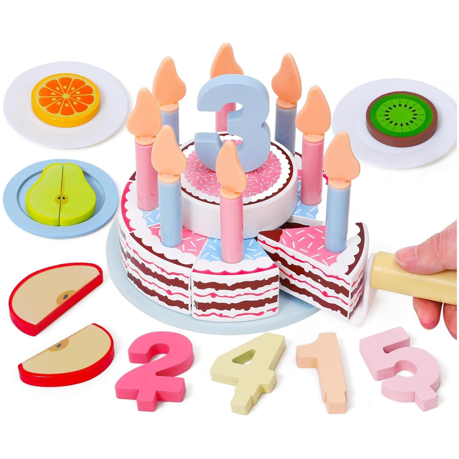 

Toys Wooden Kitchen Simulation Birthday Cake Toy Pretend Play Cutting Food Game Role Play Toy Gifts for Boy Girl Kids Children