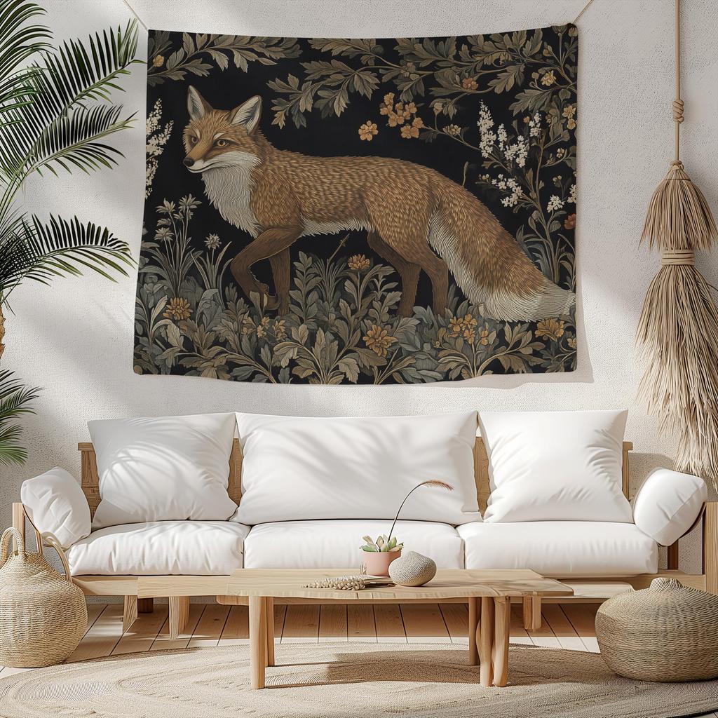 Red Fox Tapestry Medieval Castle Decor Renaissance Wall Hanging Cottagecore Tapestries Wild Woods Wall Art Floral Wall Decor Antique
