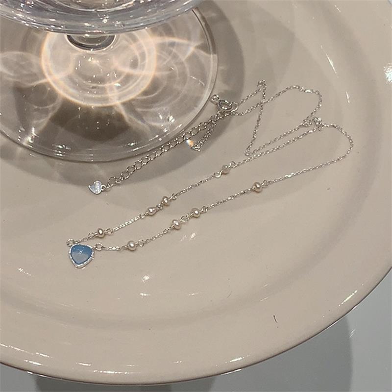 Blue Heart Pearl Necklace: Elegant Summer Light Luxury Design for Women