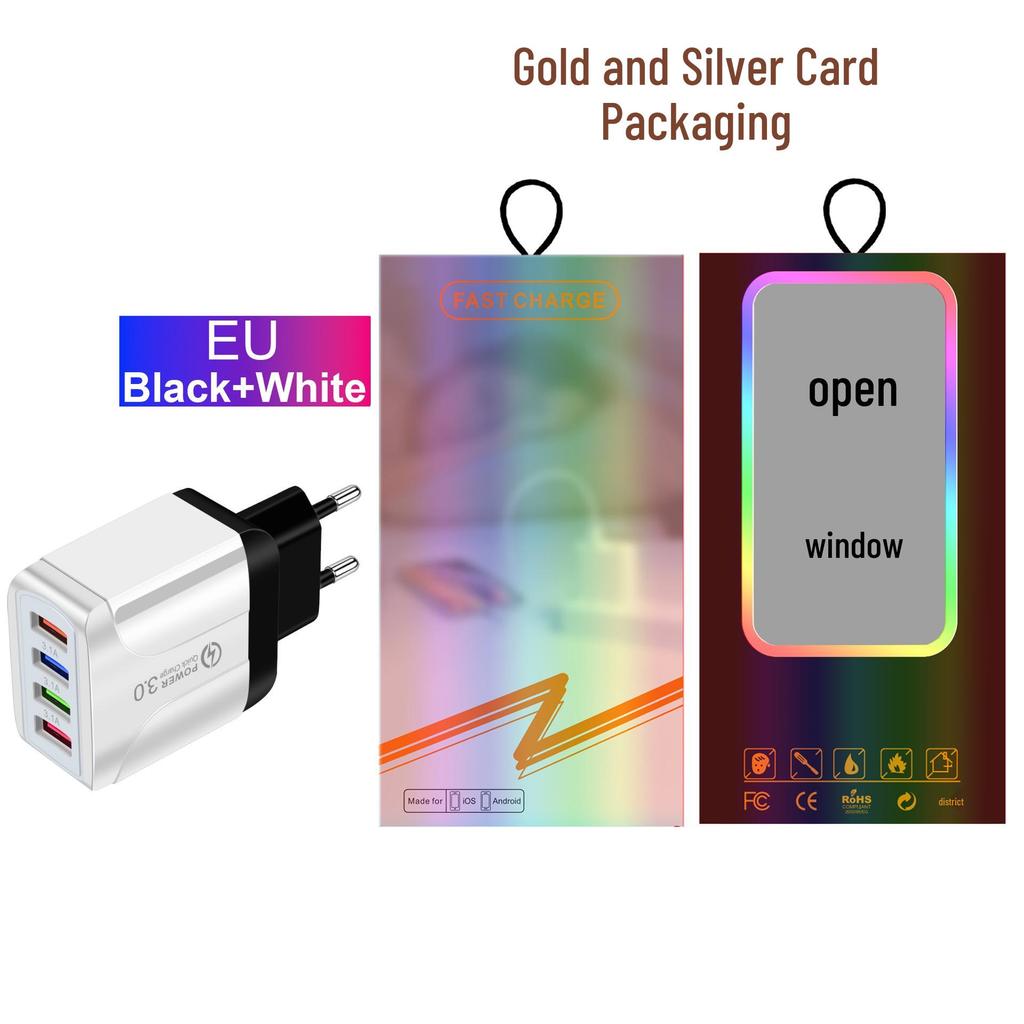 Vibrant 4-Port USB Travel Charger, 5V/2.4A Fast Charging with EU, UK, AU Plugs