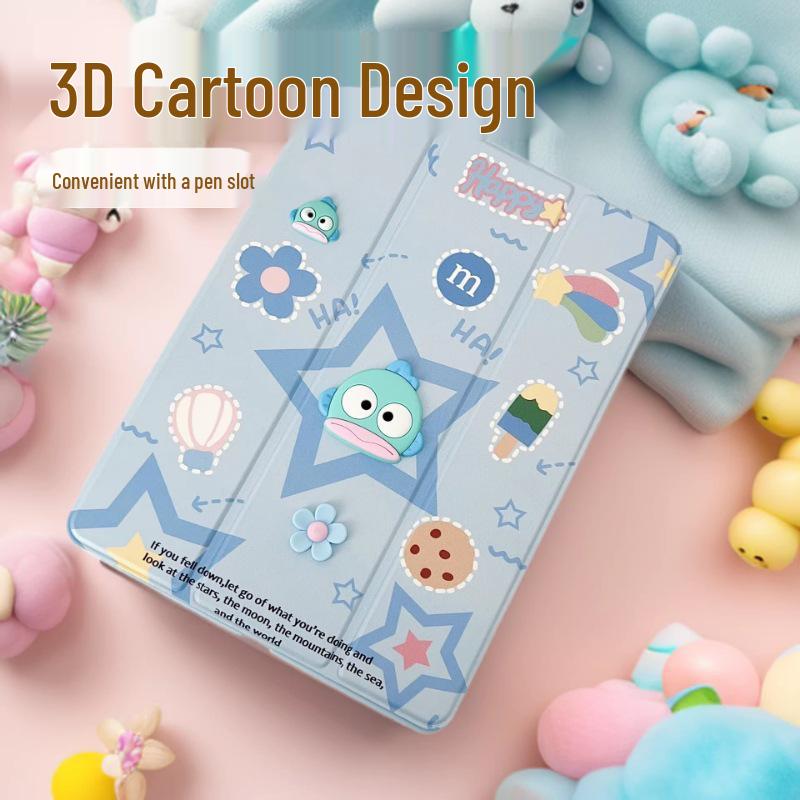 

Leather 3D Clownfish Case with Pen Slot for iPad 10.2, Pro Gen 3/4, Air 5, and Mini 5 iPad Mini6/Mini7 (8.3-inch) синий