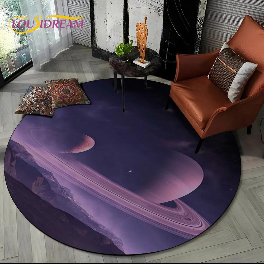 3D Astronaut Space Cartoon Round Area Rug,Carpet Rug for Living Room Children's Bedroom Sofa Playroom Decor,Non slip Floor Mat