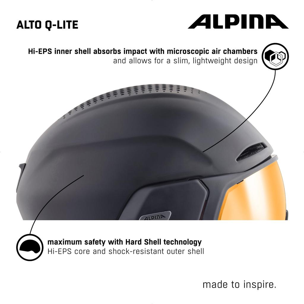 ALPINA ALTO Ski and Snowboard Visor Helmet with Mirror Eyeglass Adjustable Size Q-LITE Visor, Compatible, (59-63 Cm)