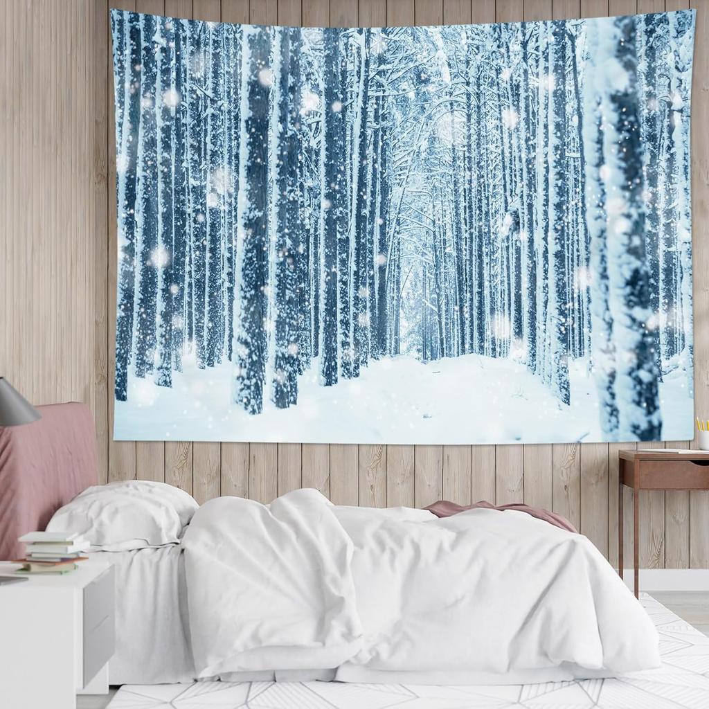 Christmas Studio Tapestry Wall Hanging Christmas Wooden Doors Windows Winter Snow Scene Xmas Trees Gifts Art Wall DecorChristmas