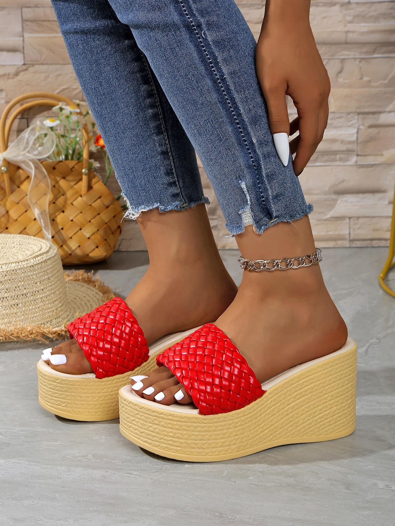 

Женские босоножки на танкетке, сандалии на платформе, женские летние, массивные, золотистые, с круглым носком, женские, толстая подошва, пляжная обувь, размер 35-44 37 красный