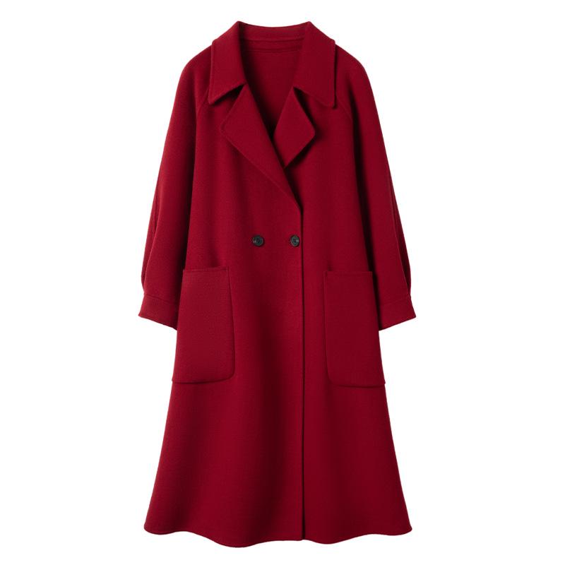 Ankola Extra Long Slim Fit Red Wool Coat - Women's Hepburn Style