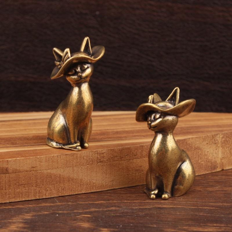 Brass Brass Princess Cat Statue Creative Animal Desk Ornaments Desktop Home Decor Collection Cute Statue Ornaments