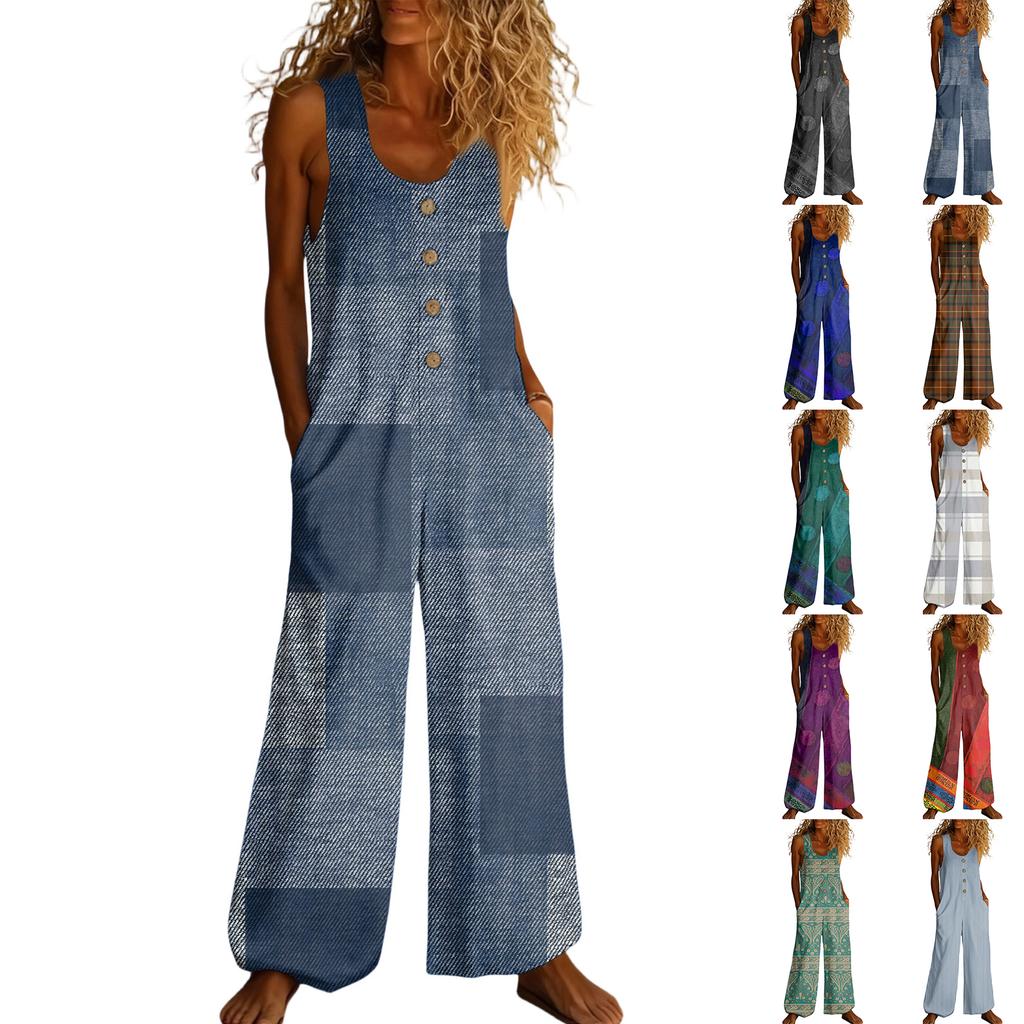 Casual Sleeveless Loose-fitting Jumpsuit With Pockets And Adjustable Straps For Women (long Length).