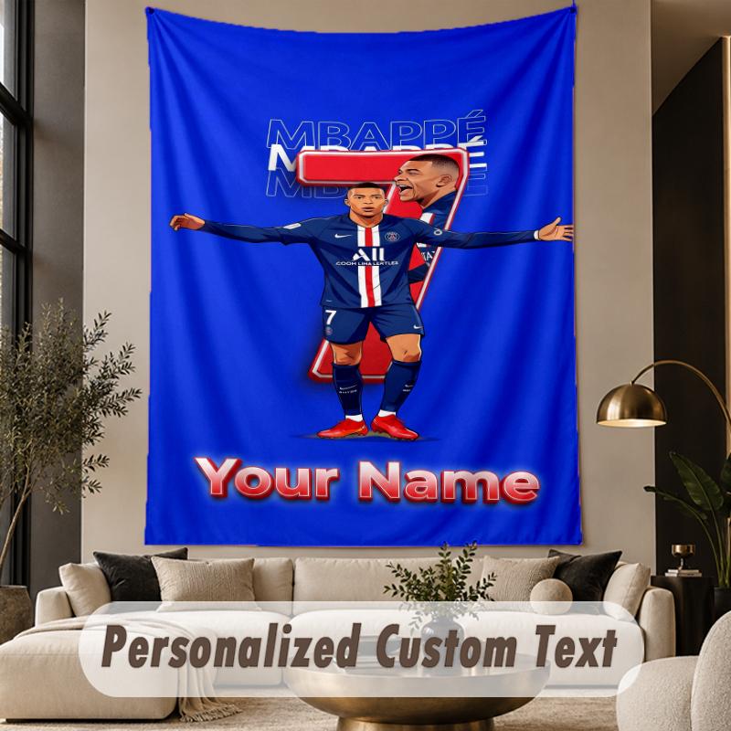 Custom Text Tapestry Kylian Mbappe Print Wall Tapestry Indoor Living Room Wall Decor