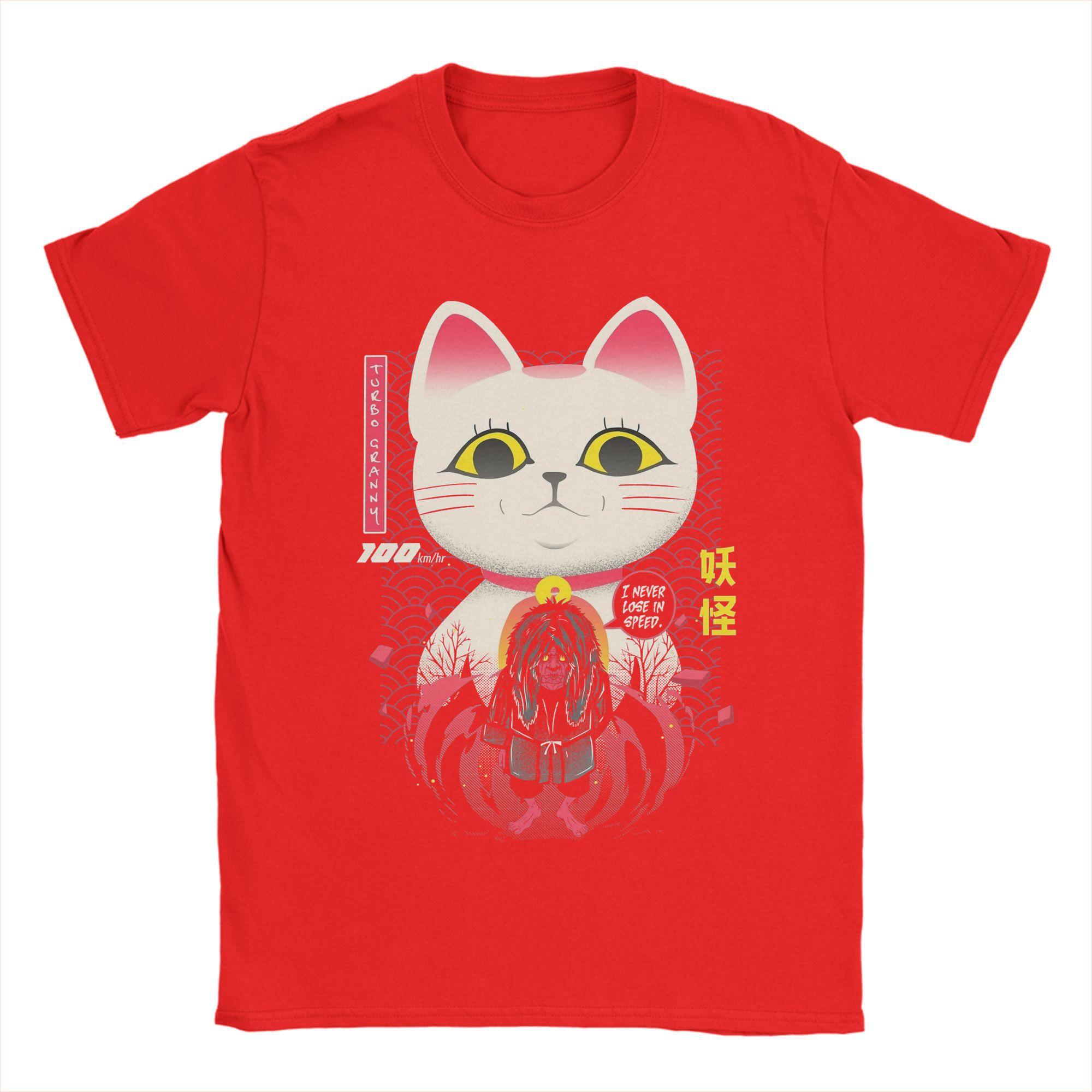 Men s T-Shirt Anime Dandadan Turbo Granny Cat Vintage Pure Cotton Tee Shirt Short Sleeve  T Shirt Round Collar Tops Gift Idea S