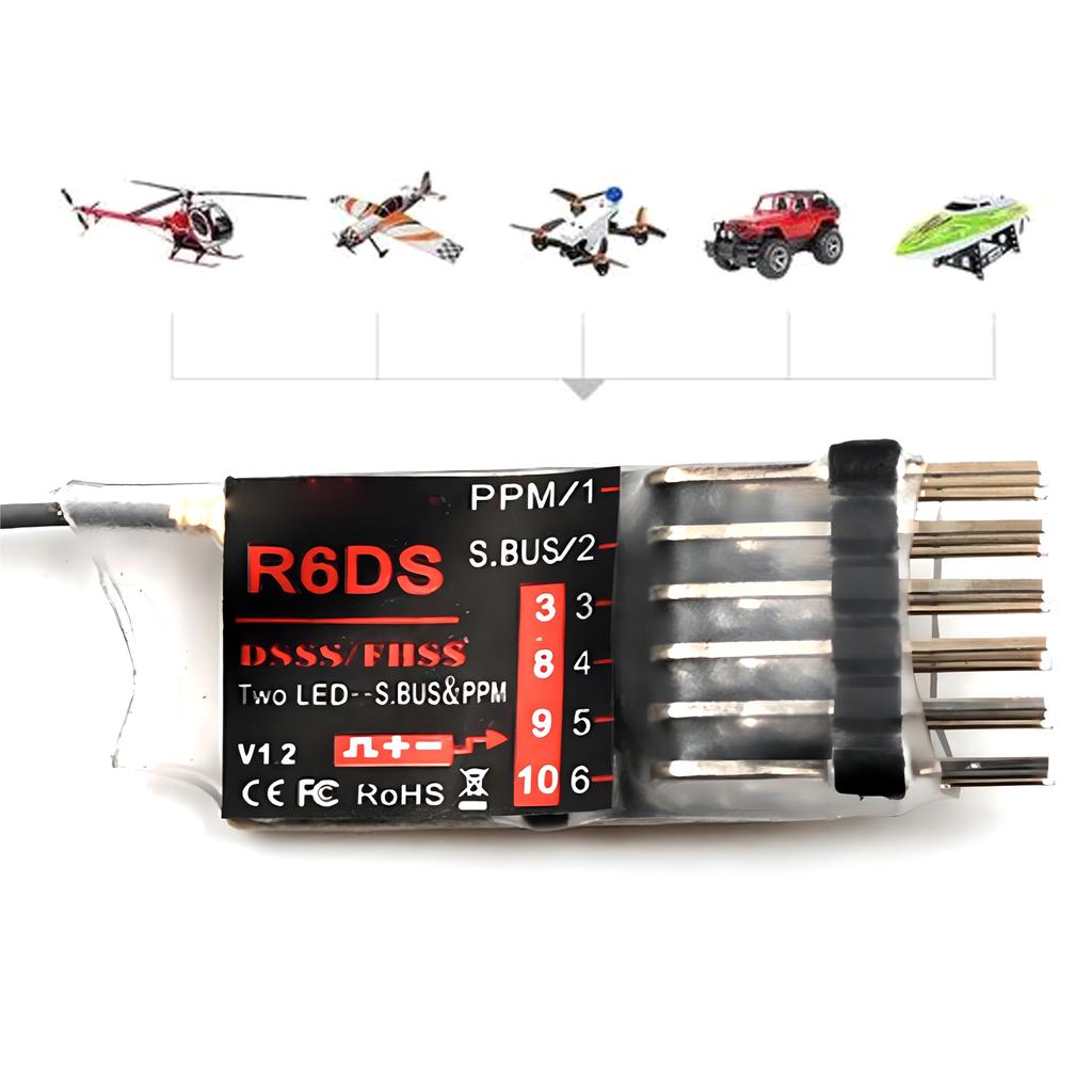 R6DS 2.4GHz Remote Control Receiver 6/10 Channels SBUS/PWM/PPM for Fixed Wing AT9S/AT9S o/AT10/AT10II Transmitter