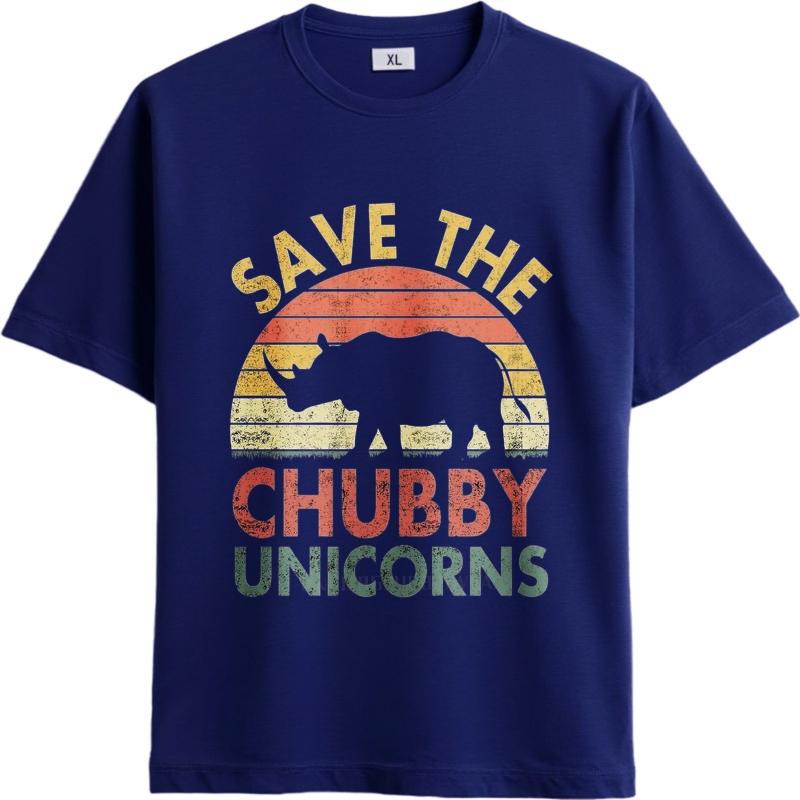 Vintage letni męski t-shirt Save The Chubby Unicorns Krótki rękaw Z nadrukiem Okrągły dekolt T-shirt męski bawełniany t-shirt modne topy