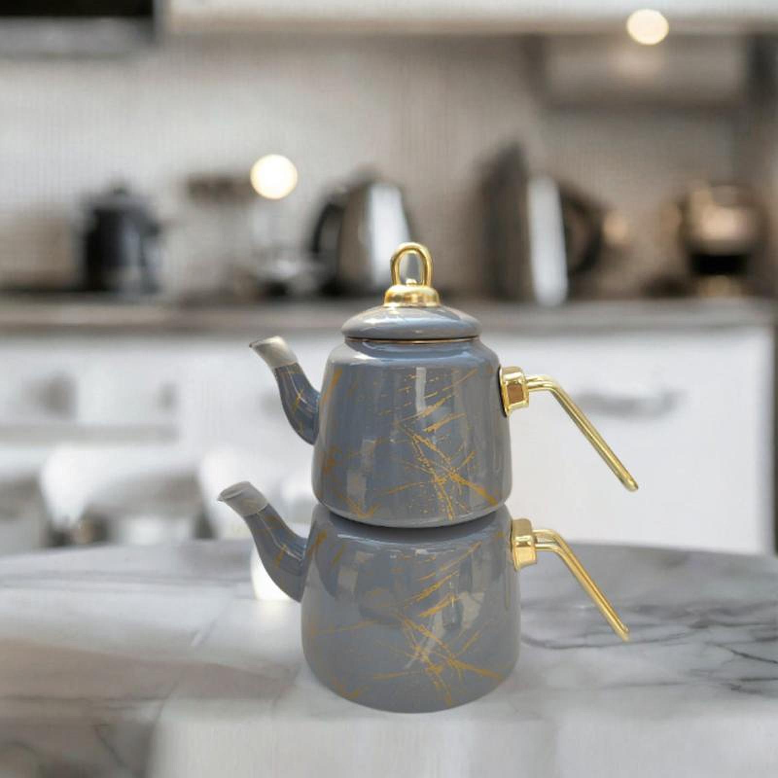 

2x Эмалированный чайник для заваривания чая, кофейник, большая вместимость, с ручкой с покрытием, простой в серый