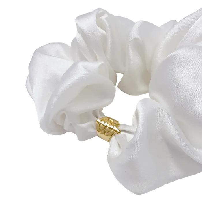 Logo Frame 100% Silk Scrunchie (White)