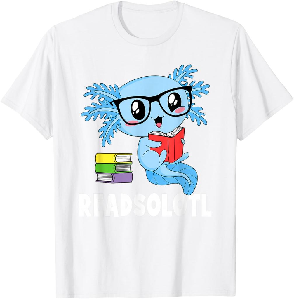 Readsolotl Kawaii Axolotl Reading Glasses Graphic T-Shirt Funny Book Lover Tee Men Women