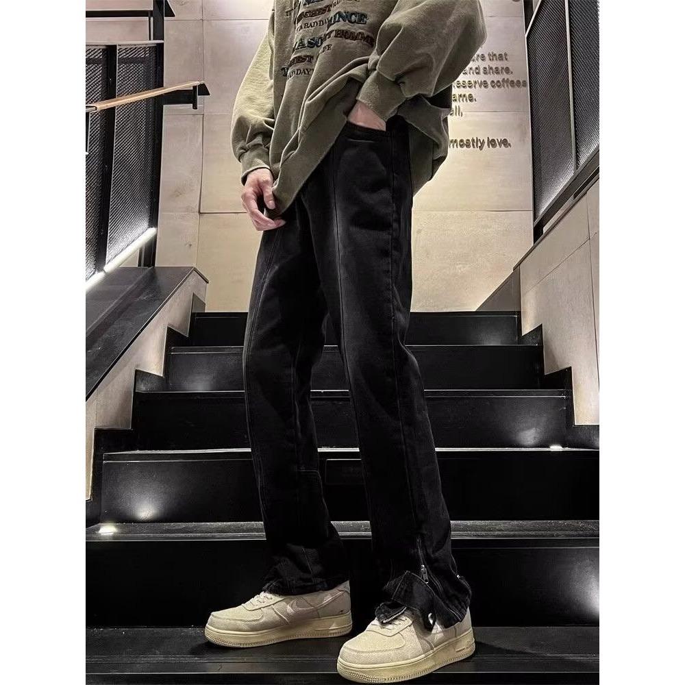 Retro Blue Jeans Men's Straight American Vibe Long Pants High Street Washing Old Trend