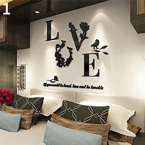 

Современная 3D Наклейка на стену с цитатой о любви, цветами и птицами, фреска, художественная наклейка, домашний декор чёрный