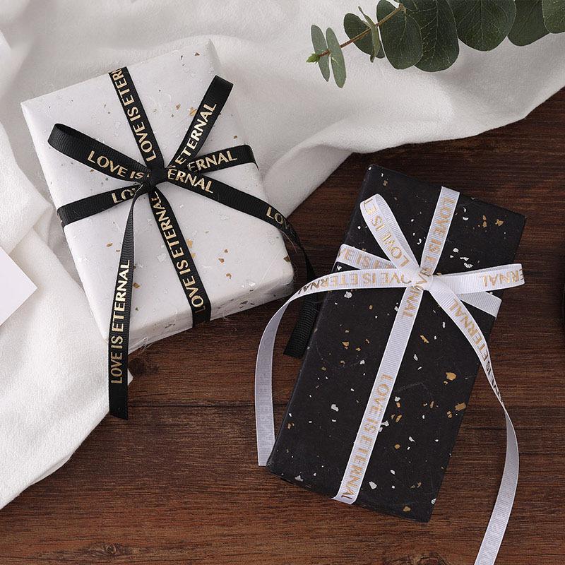 1CM Ribbed Silk Satin Ribbon with Hot Stamped English Letters for Cake Decoration and DIY Craft Gifts