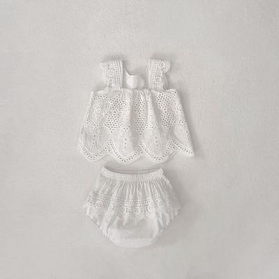 Sommer Neue Modische Vielseitige Set Kleidung für Säuglinge und Mädchen, Rundhals Ärmellos Spitze Gespleißtes Ärmelloses Top+Klar Col