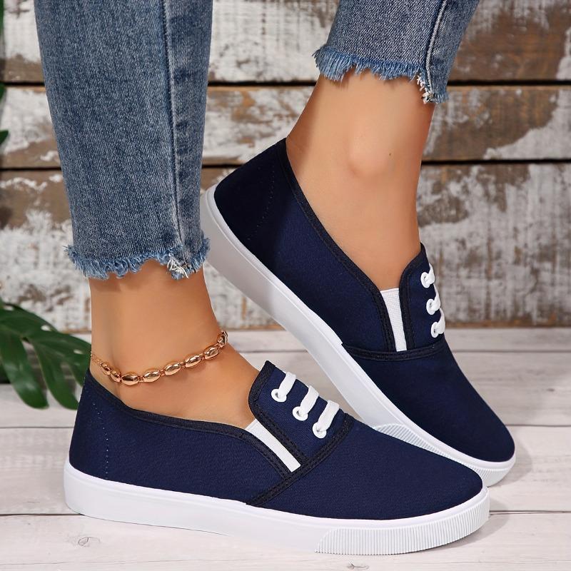 Women'S Solid Color Minimalist Sneakers, Slip On Lightweight Flat Soft Sole Shoes, Low-Top Comfort Daily White Shoes