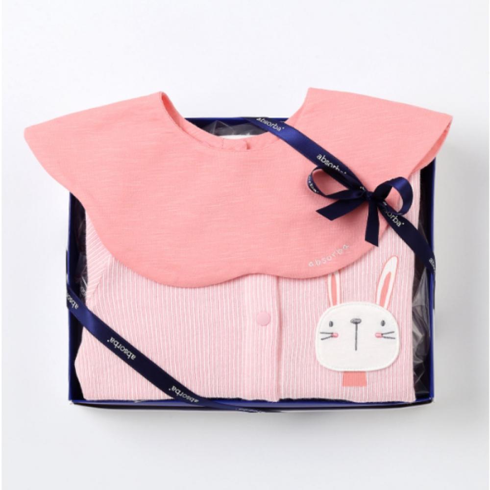ABSORBA 2 Piece Set 7 Sleeve Romper + Bib  A11106d1 Yellow+pink 