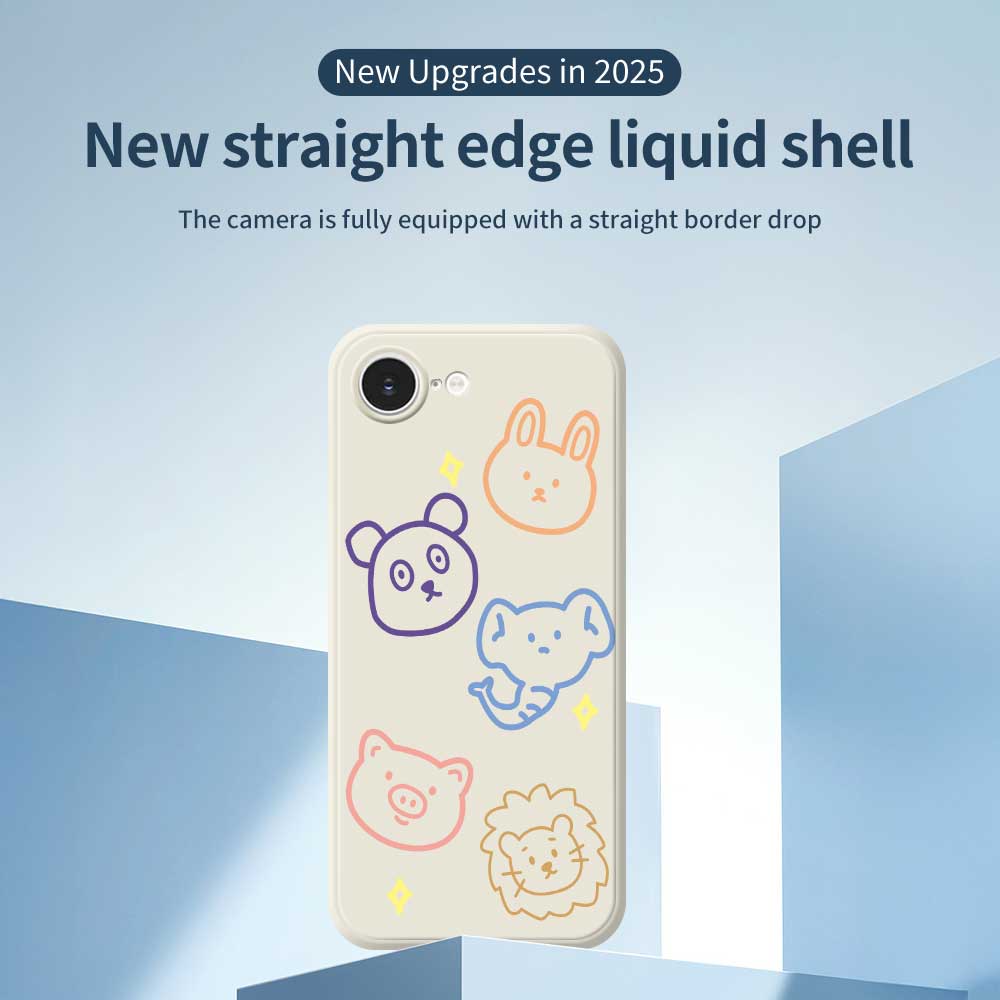 For iPhone 16e Case Animal Sketches Pattern Printing Straight Edge TPU Phone Back Cover