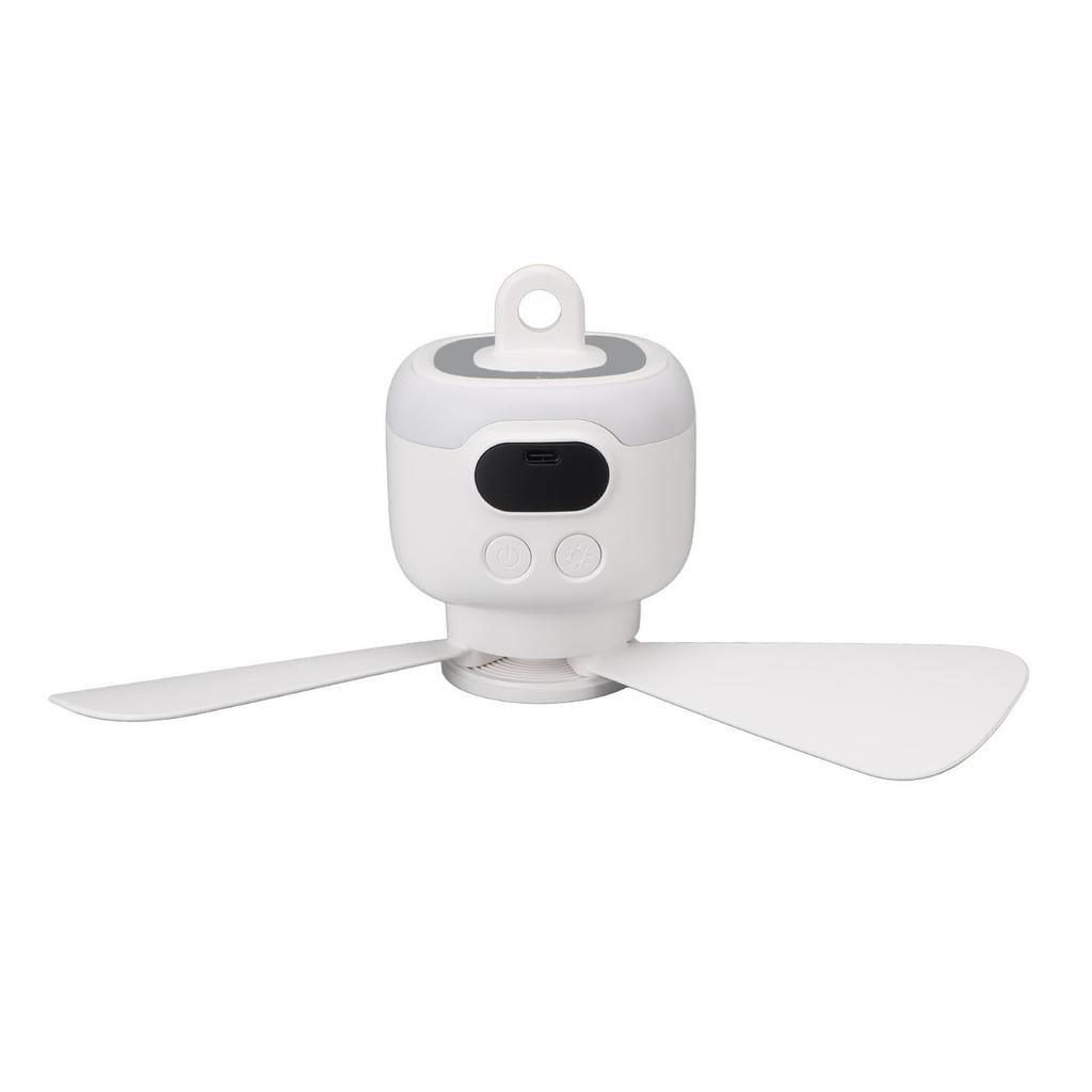 Small Ceiling Fan with Light ABS Quiet Rechargeable Portable Hanging Fan Light with Remote Control for Bedroom Outdoor Camping