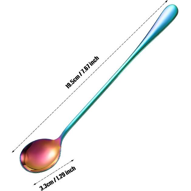 8 Pieces Long Handle Tea Spoon Stainless Steel Coffee Mixing Spoons Teaspoon for Mixing, Cocktail Stirring, Coffee, Milkshake, Cold Drink, 7.48 Inch