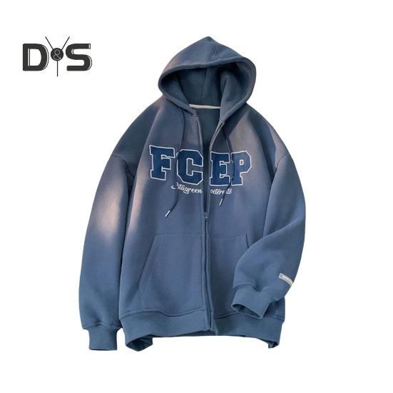 

Мужское осенне-зимнее пальто с капюшоном, свободный кардиган на молнии с капюшоном, вышитые буквы, верхняя одежда с карманами, уличная спортивная куртка средней длины 2XL синий