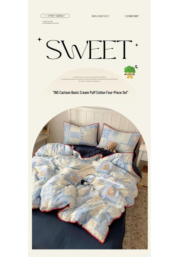 2026 New Cartoon Style Puffy Cotton Embroidery Bedding Set