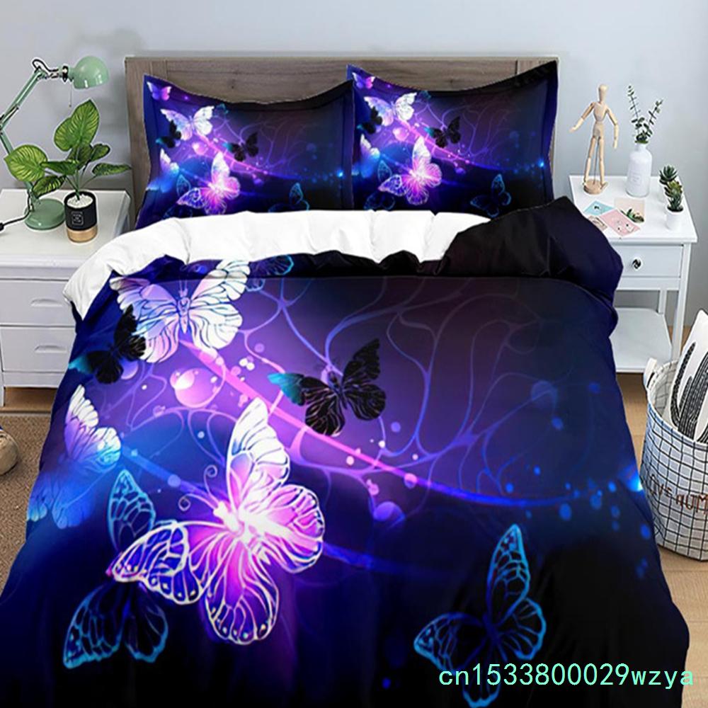 3D Bunter Schmetterling Bettbezug Natürliches Blumen- und Schmetterlingsmuster Bettwäscheset für Mädchen Frauen Mikrofaser mit Kissenbezügen