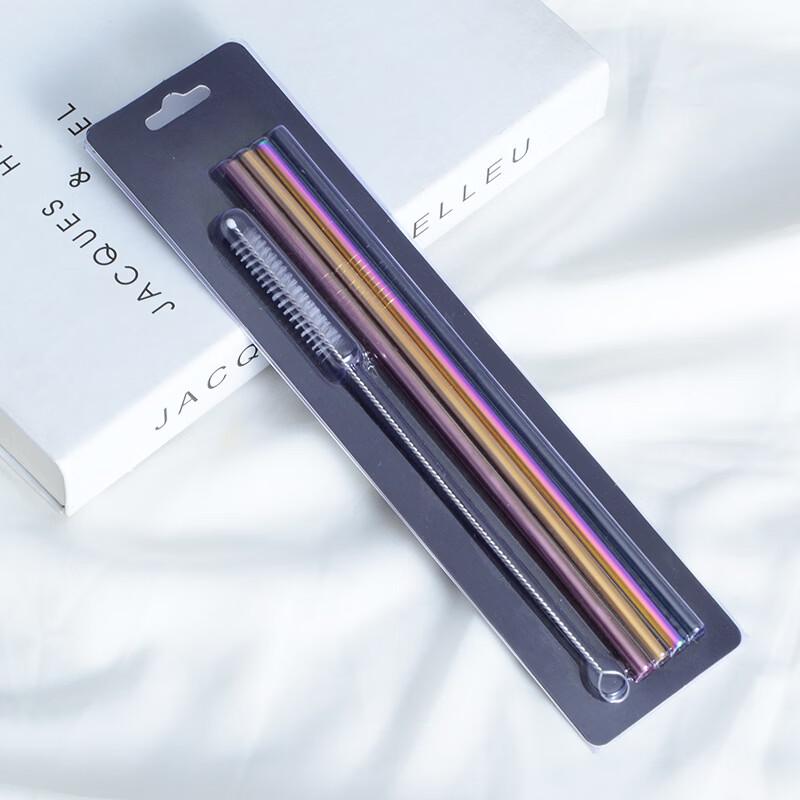 Qianxing Reusable Titanium Plated Stainless Steel Straw Set