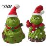 Outdoor Garden Statues Christmas Green Monsters Ornament with Santa Hat And Scarf, Resin Frog Elf Figurine for Home Decoration, Landscaping