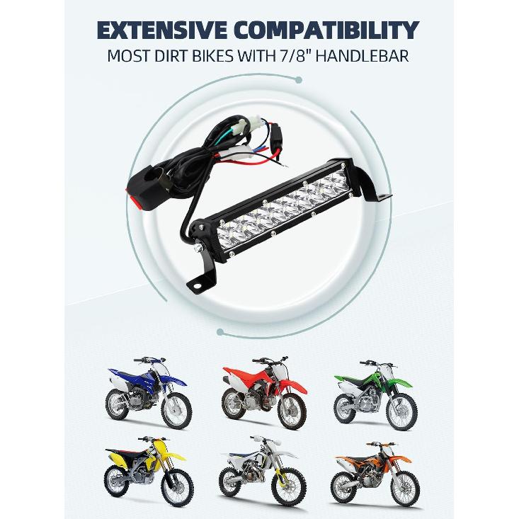 Dirt Bike Light Bar,60W 2500LM Motorcycle Headlight Light Bar Plug-Play Universal For Most 7/8" Handlebar CRF110 KLX140 KLX110 TTR110 TTR110E