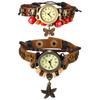 Antique Leather Cute Beaded Starfish Analog Adjustable Leather Brown Quartz Fashion Watch Perfect Gift for Day Women's Multi-Wrap Watch Design,