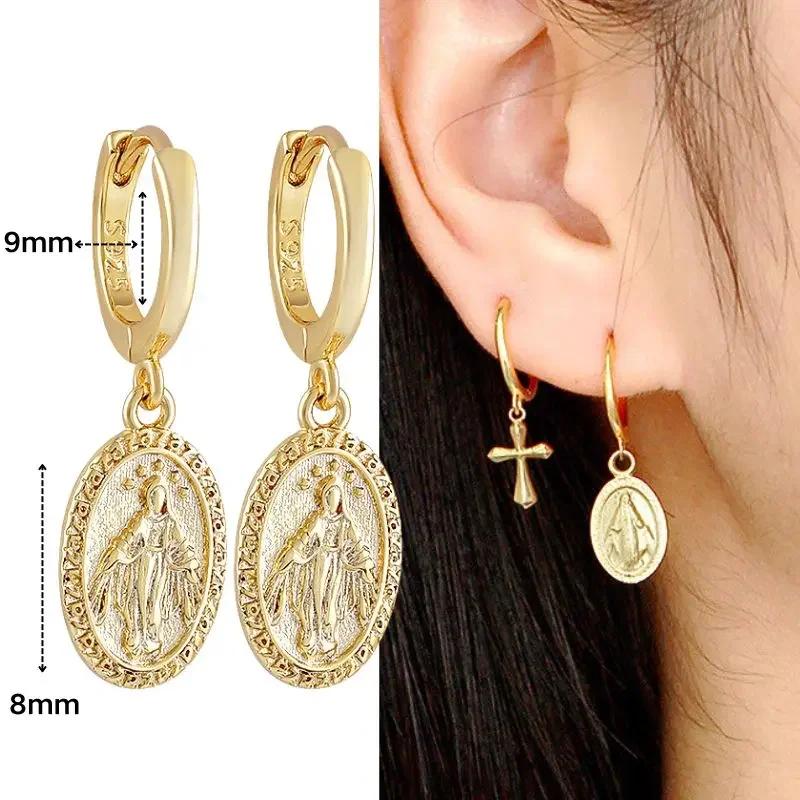 YUXINTOME 925 Silver Ear Needle Zircon Hoop gold Earrings For Women Square Plate Pendant Cutout Heart Earrings Fashion Jewelry