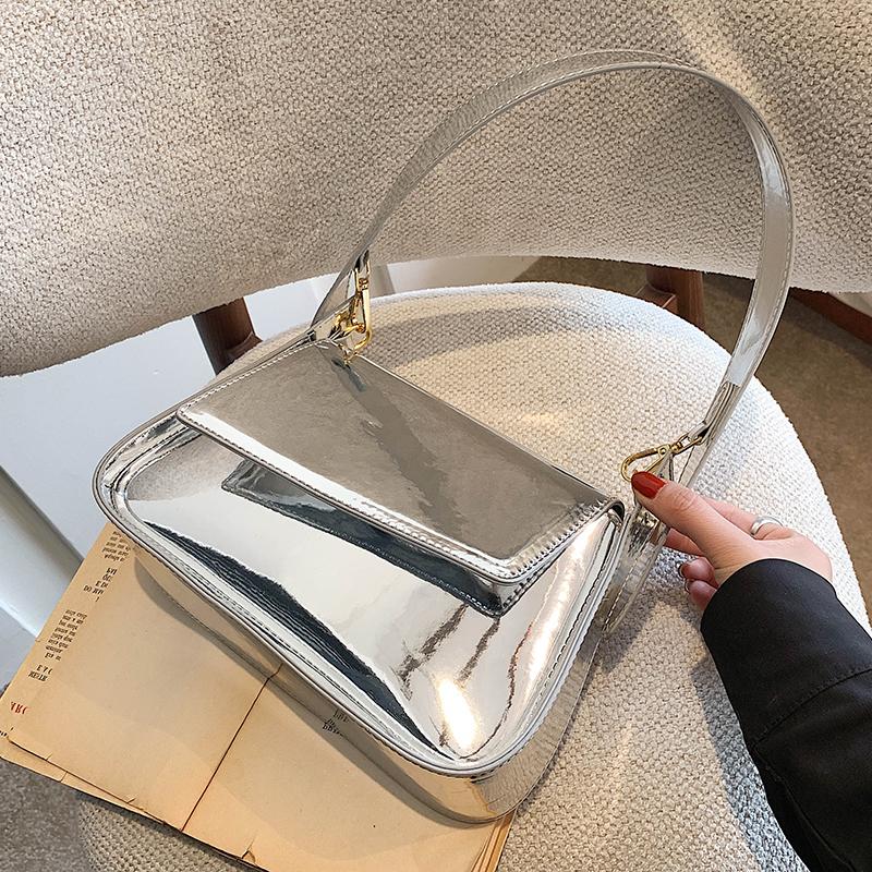 Women Glossy Underarm Bag  New Spring Summer Fashion Small Square Bag High Quality Pu Leather Female Single Shoulder Bag