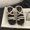 Stylish Retro Simple Strap Rhinestone Cover Toe Slope Heel Slippers Women's Summer Casual Thick Sole with Skirt Sandals