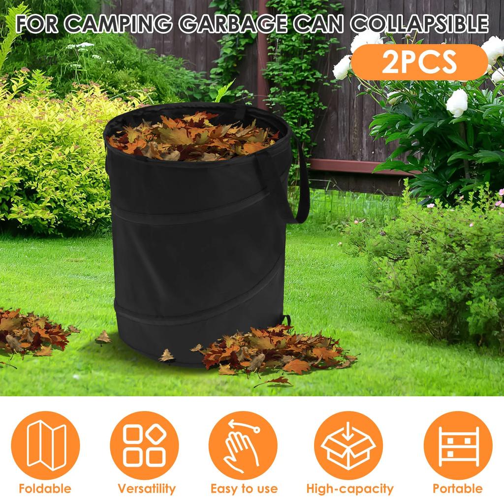 1/2Pcs Garden Waste Bag 37.8L Leaf Waste Bag Large Capacity Collapsible Garden Bag Space Saving Pop Up Trash Can for Outdoor