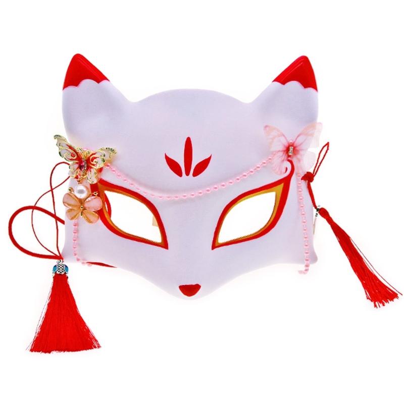 Anime Anime Foxes Mask with Butterfly Halloween Party Mask Cats Mask Masquerade Mask Half Face Mask Japanese Cosplay Mask стиль 1