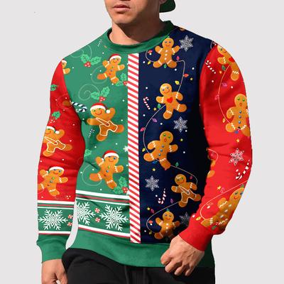 Ikdienas brīvs vīriešu džemperis ar 3D drukātu kapuci Ziemassvētku piparkūkas vīrieša burtiem apaļas apkakles džemperi