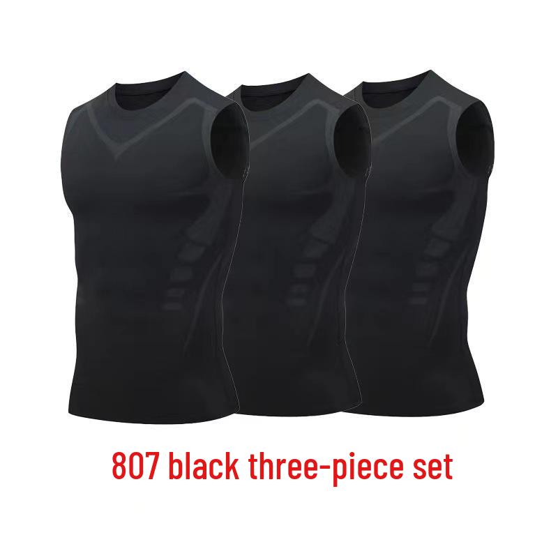 Men's Quick-Dry Sleeveless Three-Piece Fitness Set for Running and Basketball