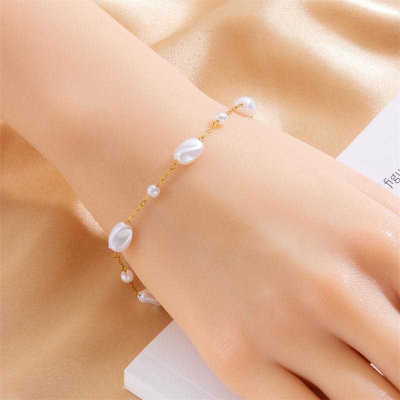 DIEYURO 316L Stainless Steel Round Pearl Simplicity Necklace Bracelet For Women New Trend Golden Non-fading Jewelry Set