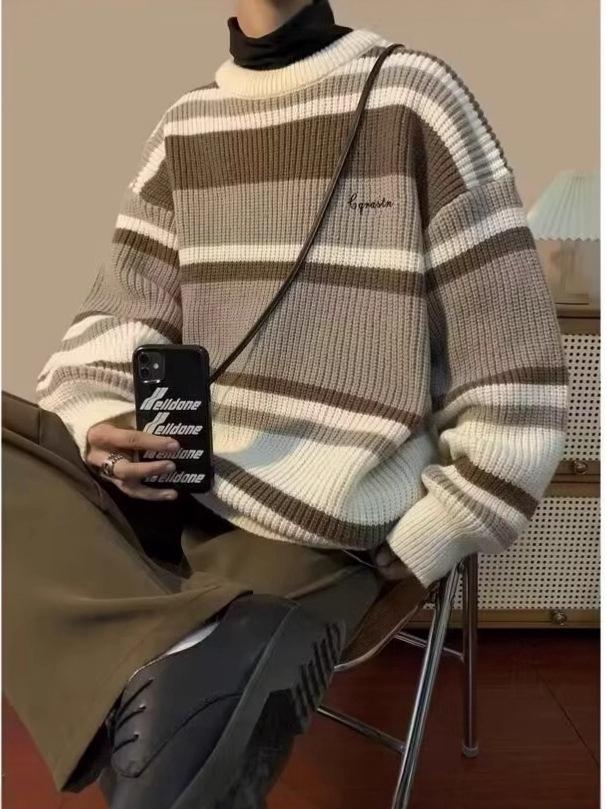 Men's Retro Striped Knit Sweater - Autumn/Winter Collection