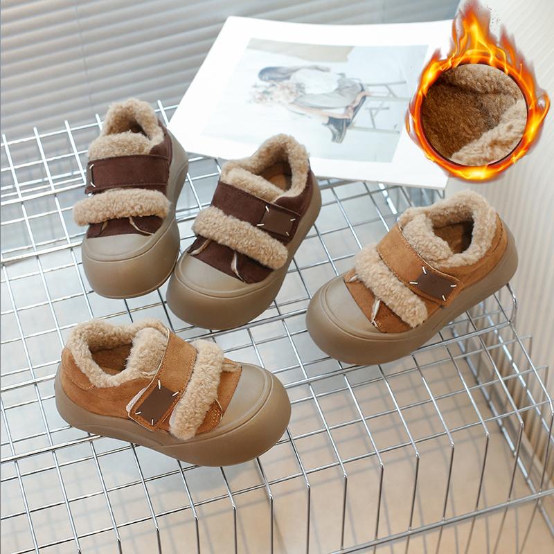 2024 Winter New Children's Shoes Girls Korean Style Lamb Wool Girl Cotton Shoes Thicken Velvet Warm Anti-kick Furry Shoes