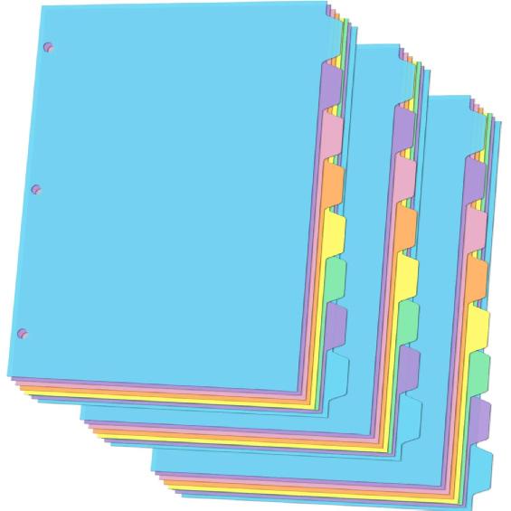 3 Ring Binder Dividers with TAB, Durable Write & Erase, 8-Tab Plastic Dividers for 8.5 x 11'' Letter Size Papers, Ideal for Student, Teacher, Macaron
